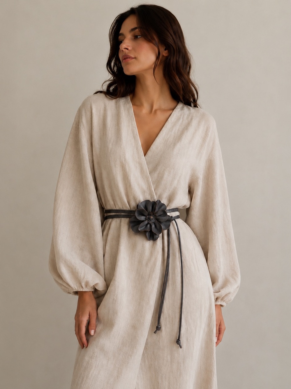 Boutique Oversized Faux Leather Flower Wrap Belt | Boho